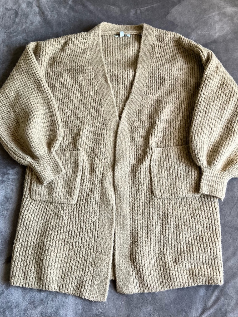 Nostalgia Tan Open-Front Ribbed Cardigan